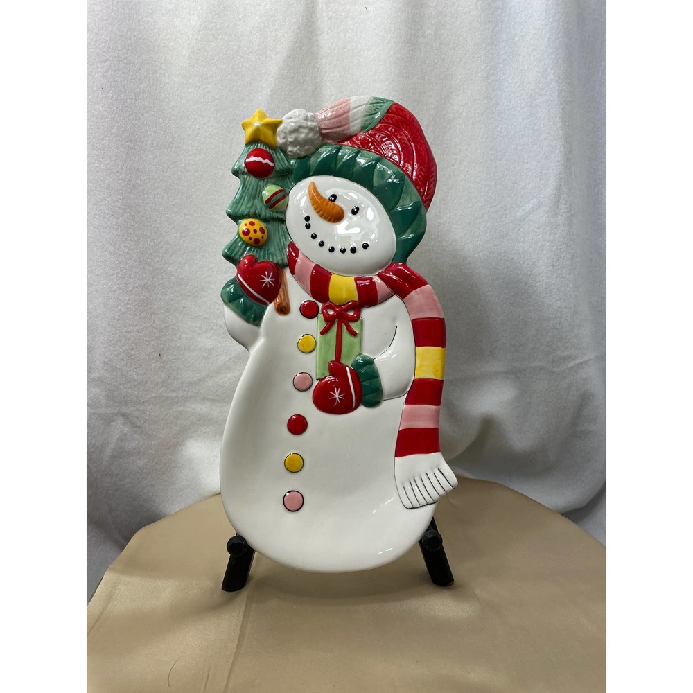 Fitz and Floyd Christmas/Holiday Elongated Tray. "Snowflake and Jake". 2009.